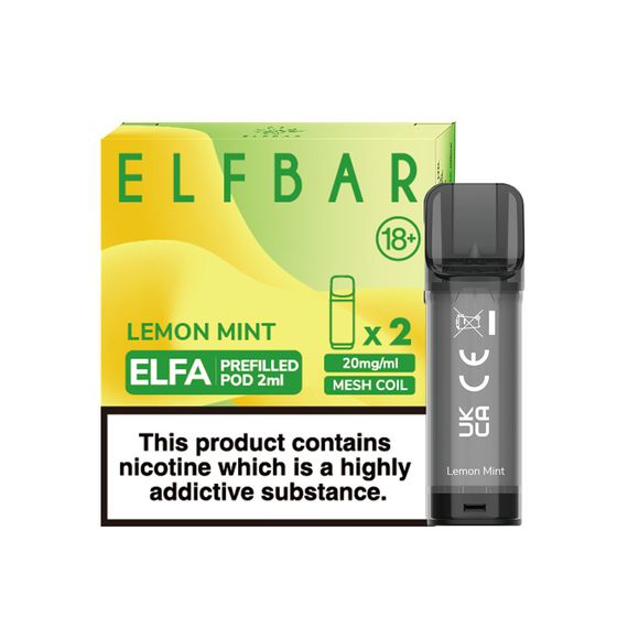 [New] ELFBAR ELFA 2ML Prefilled Pod 2pcs Flavor: Lemon Mint | Strength: 2% Nic TPD ENG UK wholesale