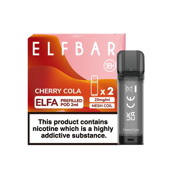 UK supplier [New] ELFBAR ELFA 2ML Prefilled Pod 2pcs Flavor: Cherry Cola | Strength: 2% Nic TPD ENG