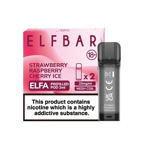 [New] ELFBAR ELFA 2ML Prefilled Pod 2pcs Flavor: Strawberry Raspberry Cherry Ice | Strength: 2% Nic TPD ENG UK shop