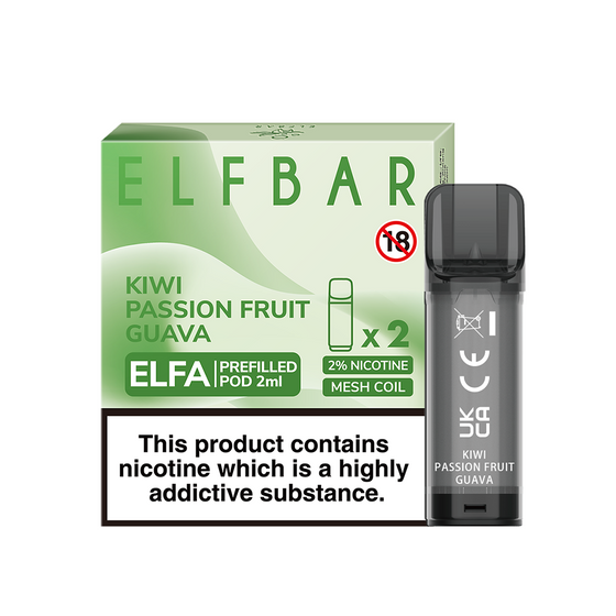 [New] ELFBAR ELFA 2ML Prefilled Pod 2pcs Flavor: Kiwi Passion Fruit Guava | Strength: 2% Nic TPD ENG authentic