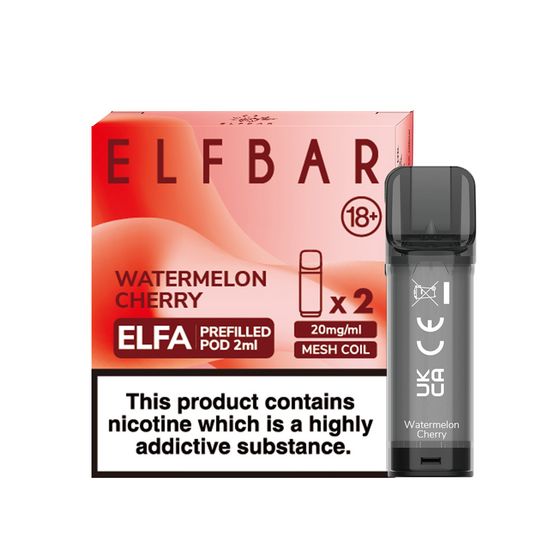 UK supplier [New] ELFBAR ELFA 2ML Prefilled Pod 2pcs Flavor: Watermelon Cherry | Strength: 2% Nic TPD ENG