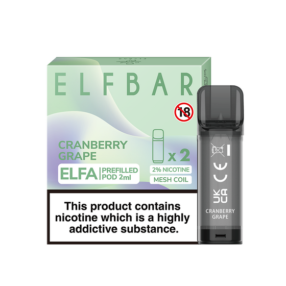 UK supplier [New] ELFBAR ELFA 2ML Prefilled Pod 2pcs Flavor: Cranberry Grape | Strength: 2% Nic TPD ENG