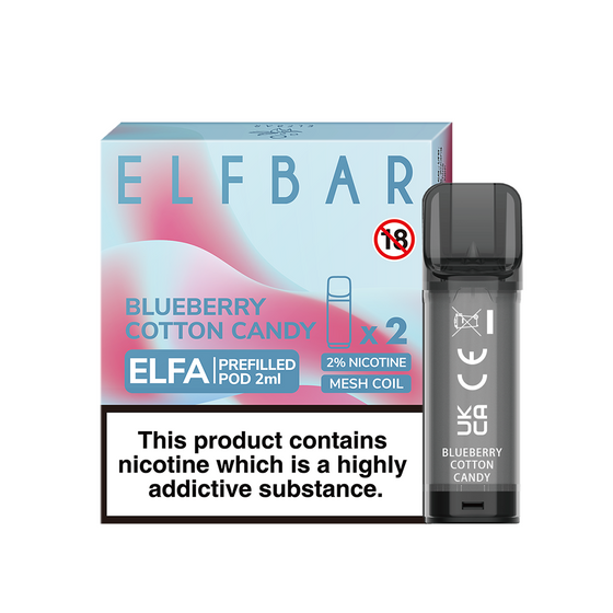 [New] ELFBAR ELFA 2ML Prefilled Pod 2pcs Flavor: Blueberry Cotton Candy | Strength: 2% Nic TPD ENG UK wholesale