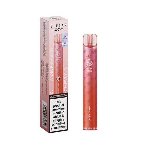 UK store [NEW] ELFBAR 600V2 Disposable Pod Device Anniversary Edition Flavor: Cherry | Strength: 2% Nic ENG