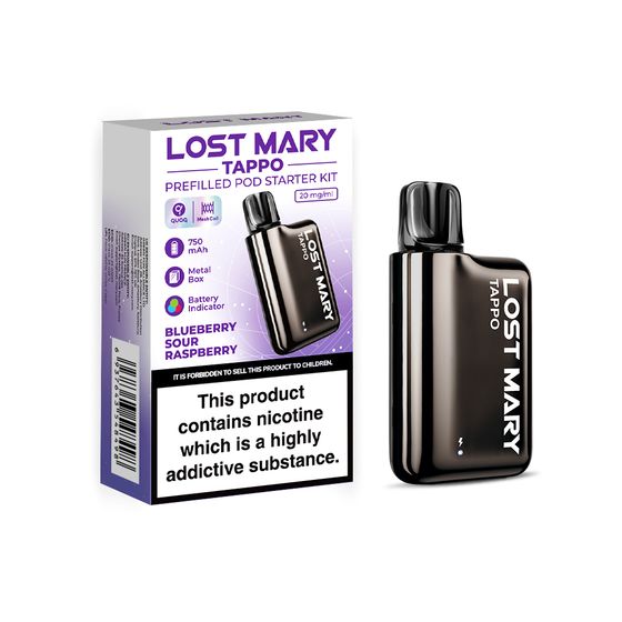 [New] LOST MARY TAPPO Prefilled Pod Starter Kit Flavor: DARK BRONZE + BLUEBERRY SOUR RASPBERRY | Strength: 2% Nic TPD ENG for wholesale