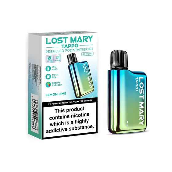 [New] LOST MARY TAPPO Prefilled Pod Starter Kit Flavor: BLUE GREEN + LEMON LIME | Strength: 2% Nic TPD ENG UK wholesale