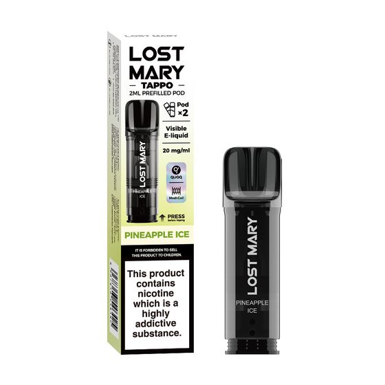 wholesale price [New] LOST MARY TAPPO 2ML Prefilled Pod 2pcs Flavor: Pineapple Ice | Strength: 2% Nic TPD ENG