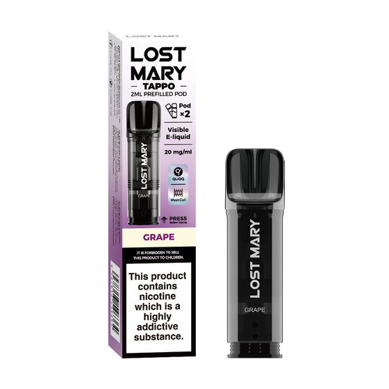 wholesale [New] LOST MARY TAPPO 2ML Prefilled Pod 2pcs Flavor: Grape | Strength: 2% Nic TPD ENG