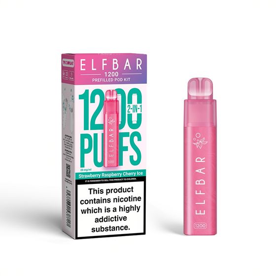 for wholesale ELFBAR 1200 PREFILLED POD KIT (UK) 1PC Strength: 2% Nic ENG | Flavor: Strawberry Raspberry Cherry Ice