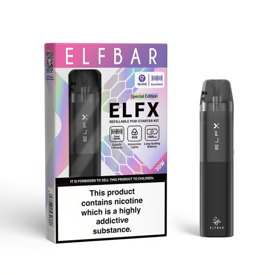 wholesale price ELFBAR ELFX Refillable Dual Mesh Pod Starter Kit Special Edtion 1×2 (0.6Ω/ 0.8Ω) (UK) 1PC Color: Black