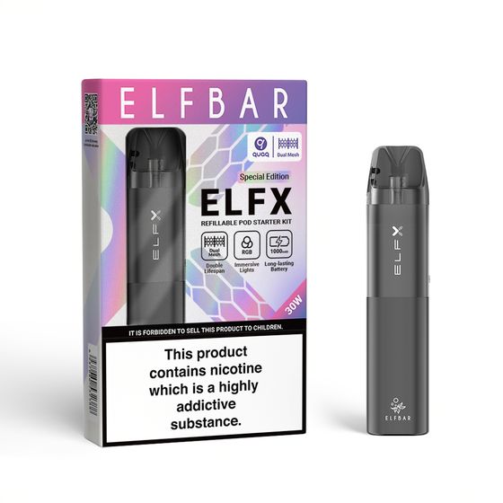 cheap ELFBAR ELFX Refillable Dual Mesh Pod Starter Kit Special Edtion 1×2 (0.6Ω/ 0.8Ω) (UK) 1PC Color: Gray