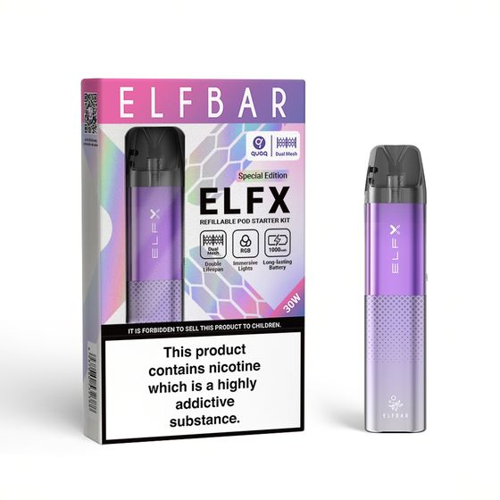 ELFBAR ELFX Refillable Dual Mesh Pod Starter Kit Special Edtion 1×2 (0.6Ω/ 0.8Ω) (UK) 1PC Color: Purple UK wholesale