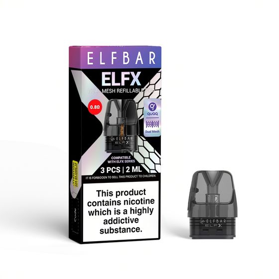 UK supplier ELFBAR ELFX Dual Mesh Refillable Pod 0.8Ω (UK) 1PC Resistance: 0.8Ω