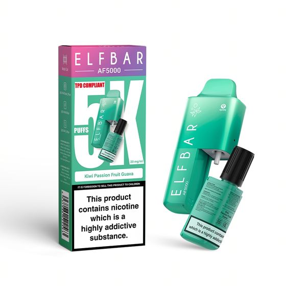 UK store ELFBAR AF5000 Rechargeable Device Strength: 2% Nic ENG | Flavor: Kiwi Passion Fruit Guava