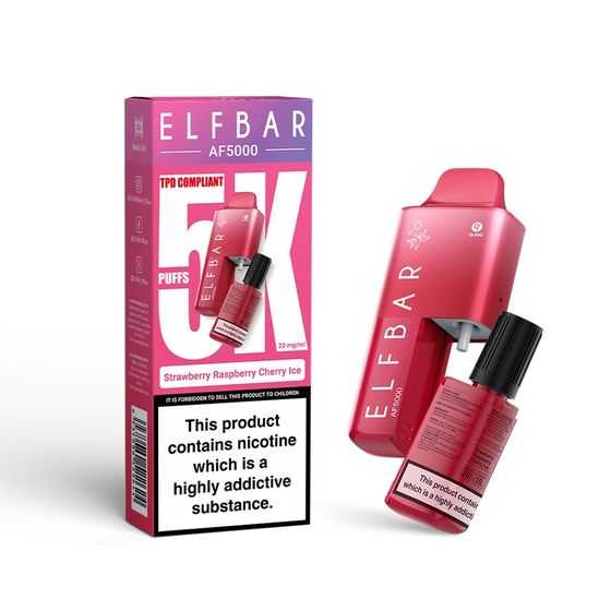 UK supplier ELFBAR AF5000 Rechargeable Device Strength: 2% Nic ENG | Flavor: Strawberry Raspberry Cherry Ice