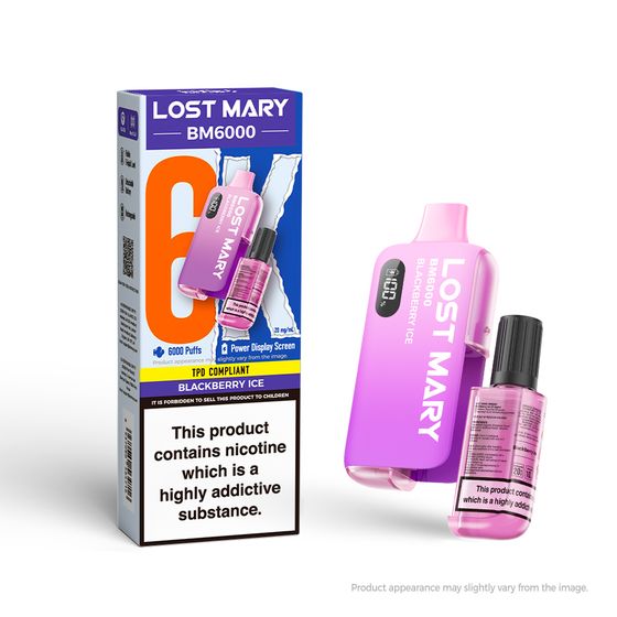 UK wholesale LOST MARY BM6000 Rechargeable Device (UK) 1PC Strength: 2% Nic ENG | Flavor: Blackberry Ice