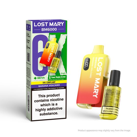 wholesale price LOST MARY BM6000 Rechargeable Device (UK) 1PC Strength: 2% Nic ENG | Flavor: Banana Volcano