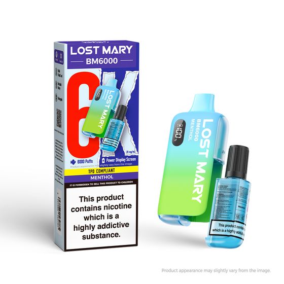 UK store LOST MARY BM6000 Rechargeable Device (UK) 1PC Strength: 2% Nic ENG | Flavor: Menthol