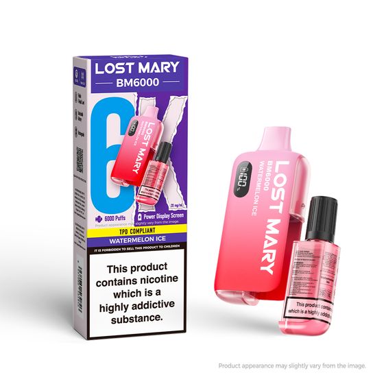 UK store LOST MARY BM6000 Rechargeable Device (UK) 1PC Strength: 2% Nic ENG | Flavor: Watermelon Ice