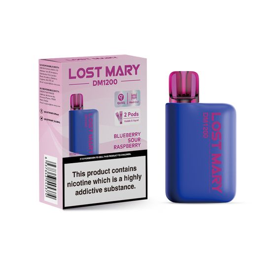 LOST MARY DM1200 Disposable Pod Kit (UK) 1PC-2% Nic ENG (EBST) Flavor: Blueberry Sour Raspberry | Strength: 2% Nic ENG UK shop