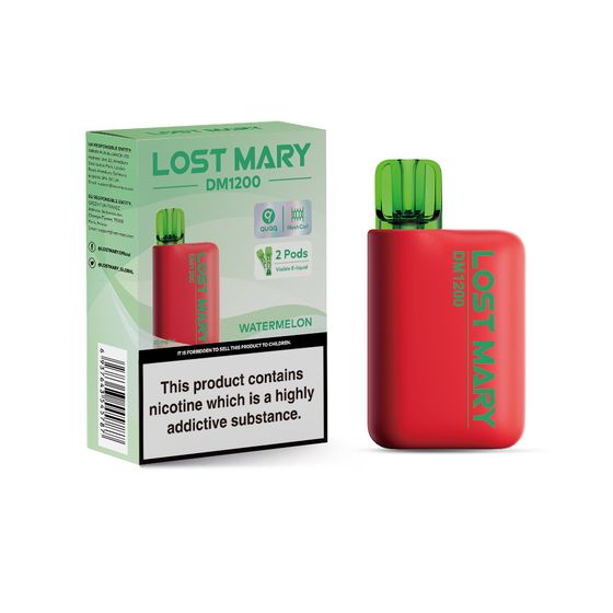 LOST MARY DM1200 Disposable Pod Kit (UK) 1PC-2% Nic ENG (EBST) Flavor: Watermelon | Strength: 2% Nic ENG authentic