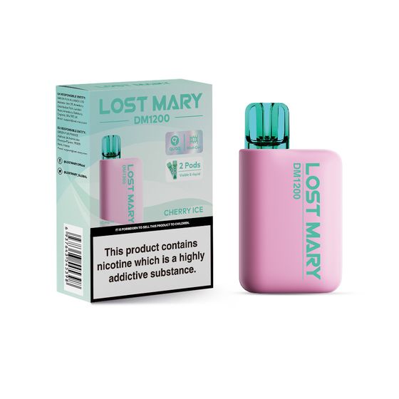 UK supplier LOST MARY DM1200 Disposable Pod Kit (UK) 1PC-2% Nic ENG (EBST) Flavor: Cherry Ice | Strength: 2% Nic ENG