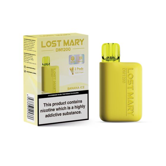 UK wholesale LOST MARY DM1200 Disposable Pod Kit (UK) 1PC-2% Nic ENG (EBST) Flavor: Banana Ice | Strength: 2% Nic ENG