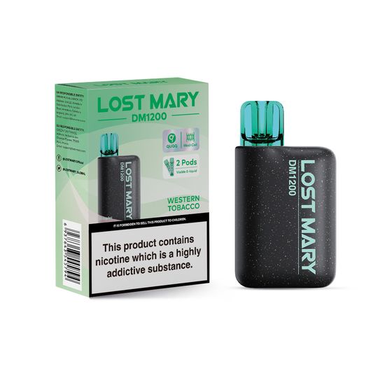 authentic LOST MARY DM1200 Disposable Pod Kit (UK) 1PC-2% Nic ENG (EBST) Flavor: Western Tobacco | Strength: 2% Nic ENG