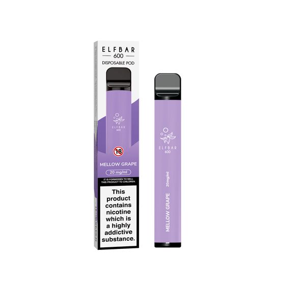 for wholesale [NEW] ELFBAR 600 Disposable Pod Device 20mg Flavor: Mellow Grape | Strength: 2% Nic TPD ENG