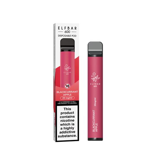 authentic [NEW] ELFBAR 600 Disposable Pod Device 20mg Flavor: Blackcurrant Apple | Strength: 2% Nic TPD ENG