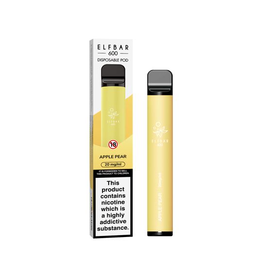 UK wholesale [NEW] ELFBAR 600 Disposable Pod Device 20mg Flavor: Apple Pear | Strength: 2% Nic TPD ENG