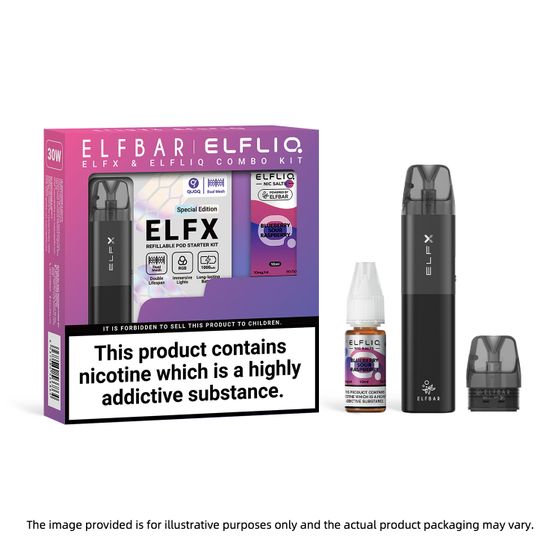 ELFBAR ELFX Refillable Pod Kit × ELFLIQ Nic Salts E-Liquids 10ML (UK) 1PC  UK store