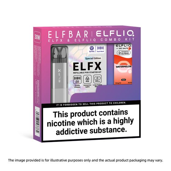 UK wholesale ELFBAR ELFX Refillable Pod Kit × ELFLIQ Nic Salts E-Liquids 10ML (UK) 1PC