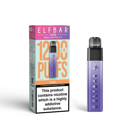 UK store ELFBAR 1200 PREFILLED POD KIT (UK) 1PC Strength: 2% Nic ENG | Flavor: Grape