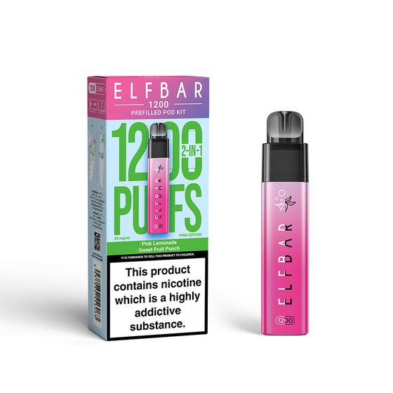 UK shop ELFBAR 1200 PREFILLED POD KIT (UK) 1PC Strength: 2% Nic ENG | Flavor: Pink Lemonade+Sweet Fruit Punch