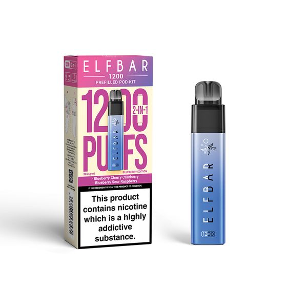 ELFBAR 1200 PREFILLED POD KIT (UK) 1PC Strength: 2% Nic ENG | Flavor: Blueberry Cherry Cranberry+Blueberry Sour Raspberry UK wholesale