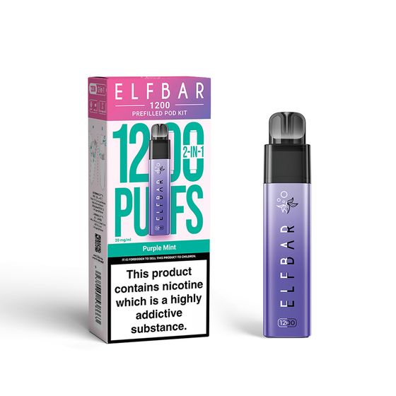 UK store ELFBAR 1200 PREFILLED POD KIT (UK) 1PC Strength: 2% Nic ENG | Flavor: purple mint