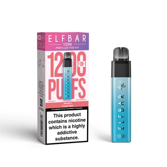 ELFBAR 1200 PREFILLED POD KIT (UK) 1PC Strength: 2% Nic ENG | Flavor: Menthol+purple mint UK store