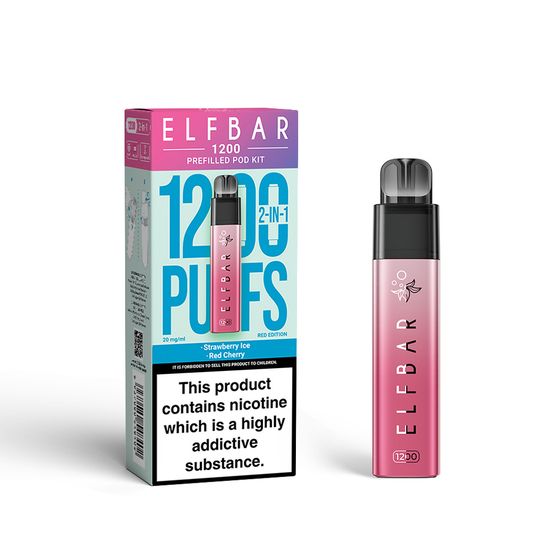 wholesale ELFBAR 1200 PREFILLED POD KIT (UK) 1PC Strength: 2% Nic ENG | Flavor: Strawberry Ice+Red Cherry