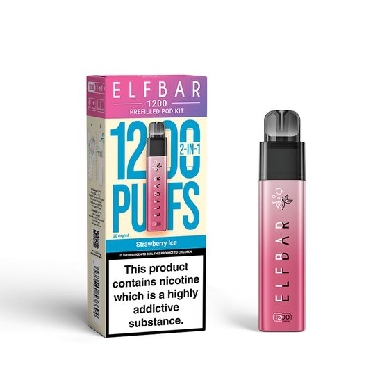 UK supplier ELFBAR 1200 PREFILLED POD KIT (UK) 1PC Strength: 2% Nic ENG | Flavor: Strawberry Ice