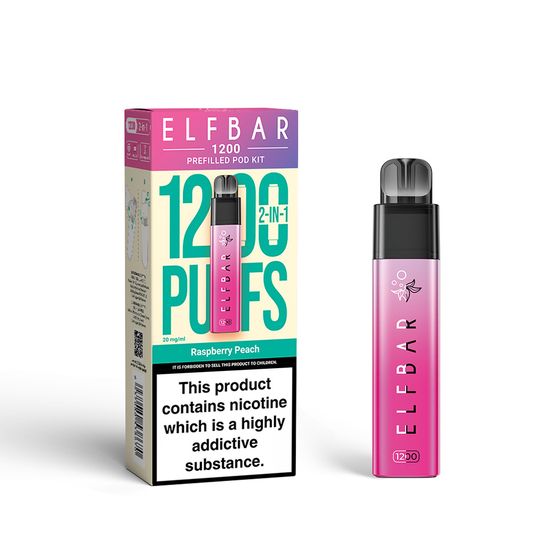 ELFBAR 1200 PREFILLED POD KIT (UK) 1PC Strength: 2% Nic ENG | Flavor: Raspberry Peach UK wholesale