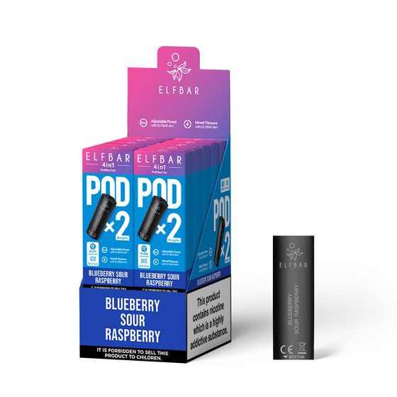 UK wholesale ELFBAR 4in1 Prefilled Pod×2 Strength: 2% Nic TPD ENG | Flavor: Blueberry Sour Raspberry