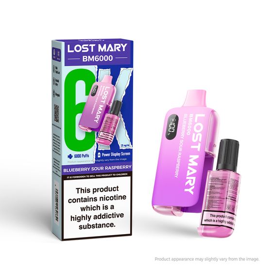 wholesale LOST MARY BM6000 Rechargeable Device (UK) 1PC Strength: 2% Nic ENG | Flavor: Blueberry Sour Raspberry