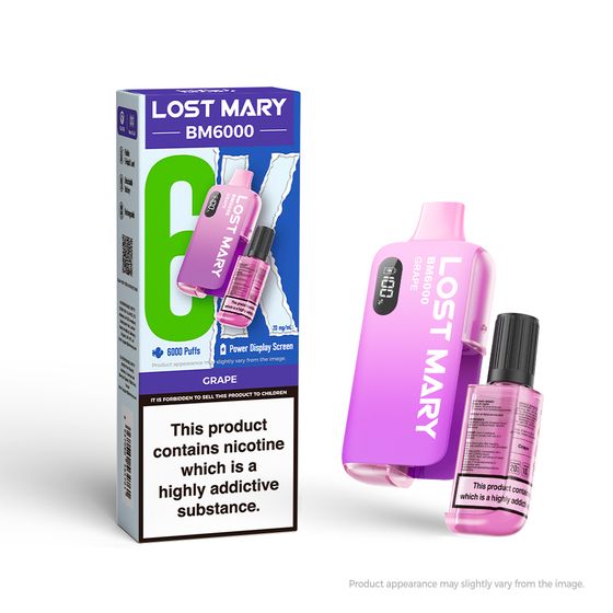 authentic LOST MARY BM6000 Rechargeable Device (UK) 1PC Strength: 2% Nic ENG | Flavor: Grape