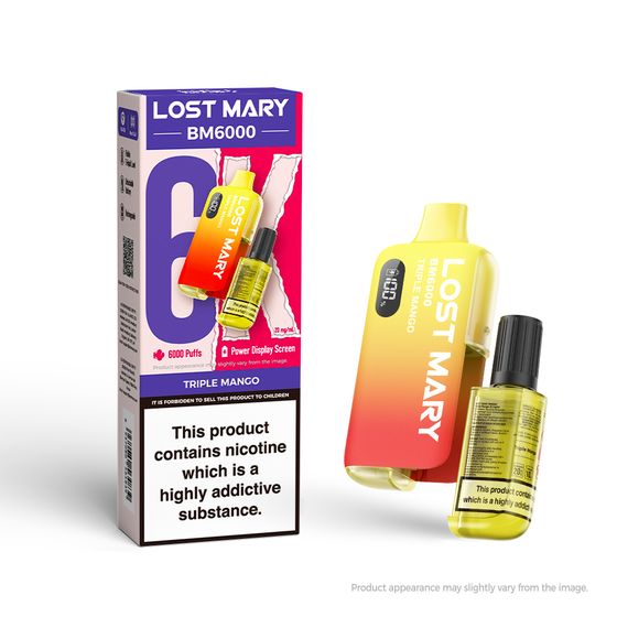 authentic LOST MARY BM6000 Rechargeable Device (UK) 1PC Strength: 2% Nic ENG | Flavor: Triple Mango