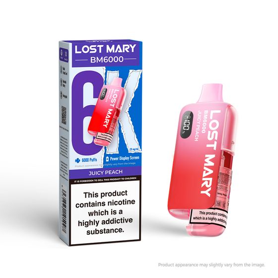 UK store LOST MARY BM6000 Rechargeable Device (UK) 1PC Strength: 2% Nic ENG | Flavor: Juicy Peach