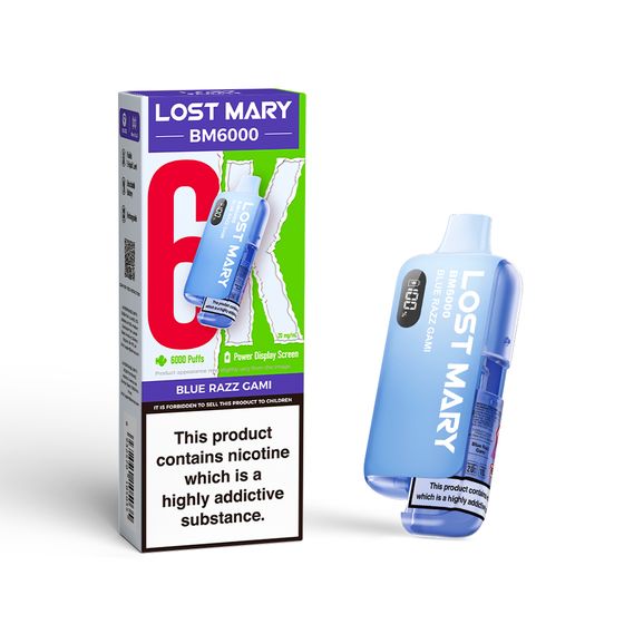 wholesale price LOST MARY BM6000 Rechargeable Device (UK) 1PC Strength: 2% Nic ENG | Flavor: Blue Razz Gami