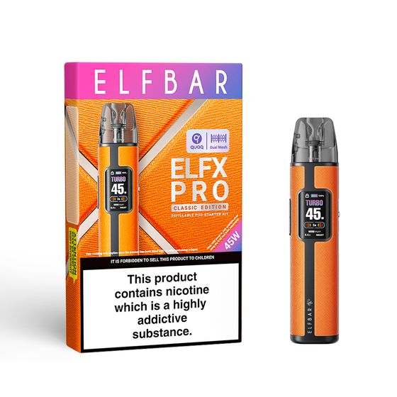 for wholesale ELFBAR ELFX PRO Classic Edition Refillable Dual Mesh Pod Kit 1×2 (0.6Ω/ 0.8Ω) (UK) 1PC Color: Orange