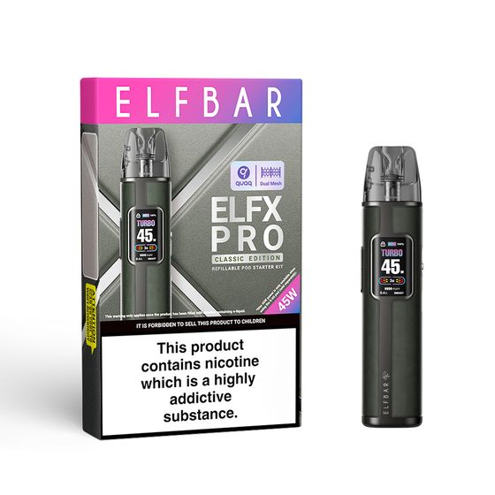 ELFBAR ELFX PRO Classic Edition Refillable Dual Mesh Pod Kit 1×2 (0.6Ω/ 0.8Ω) (UK) 1PC Color: Cowboy Gray UK shop