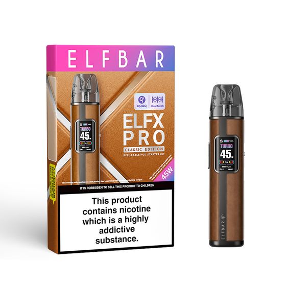 cheap ELFBAR ELFX PRO Classic Edition Refillable Dual Mesh Pod Kit 1×2 (0.6Ω/ 0.8Ω) (UK) 1PC Color: Cowboy Brown